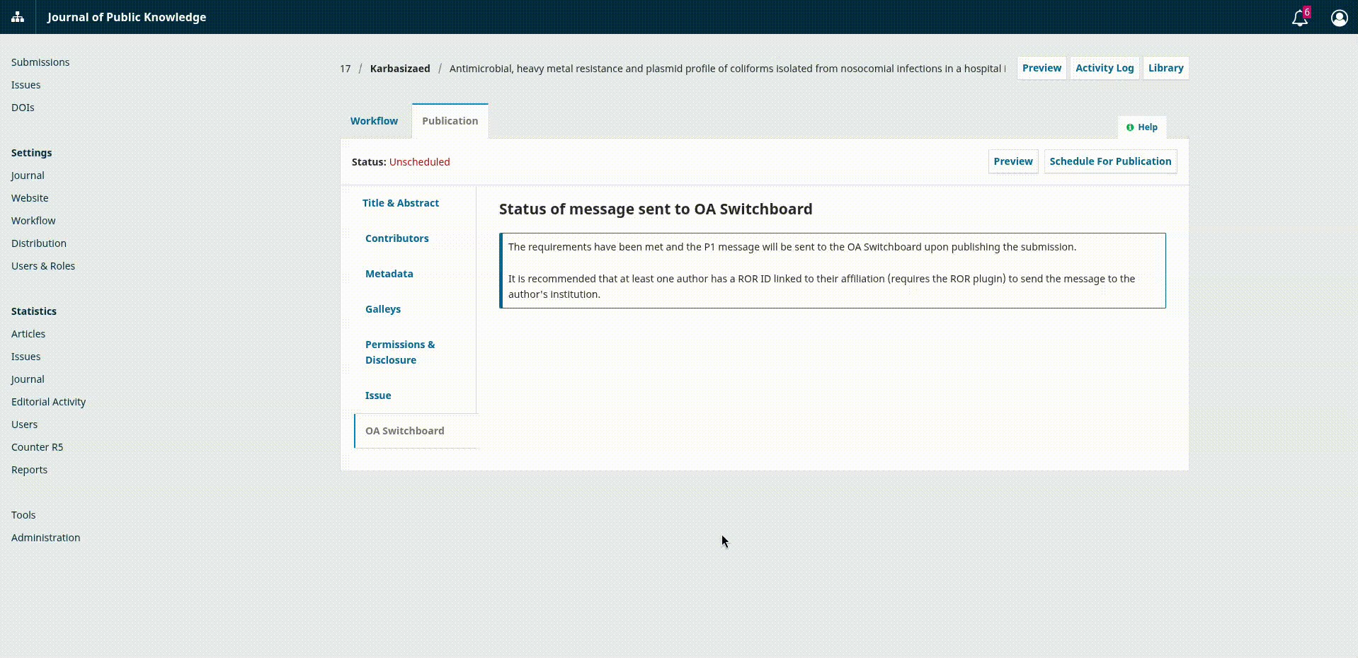 Plugin para envio de mensagens P1-PIO para o OA Switchboard